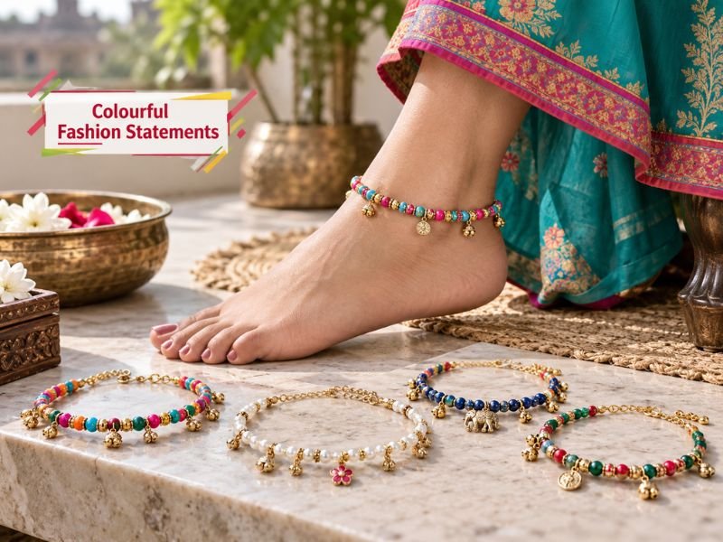 Colourful anklets with vibrant shades for expressive outfit styling by SaleManch