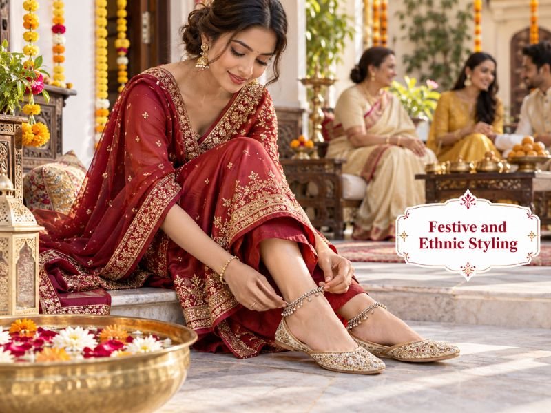 Ethnic anklets styled with festive outfits and traditional jewellery by SaleManch