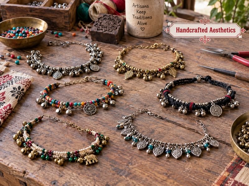 Handcrafted anklets with artistic detailing and traditional-inspired designs by SaleManch