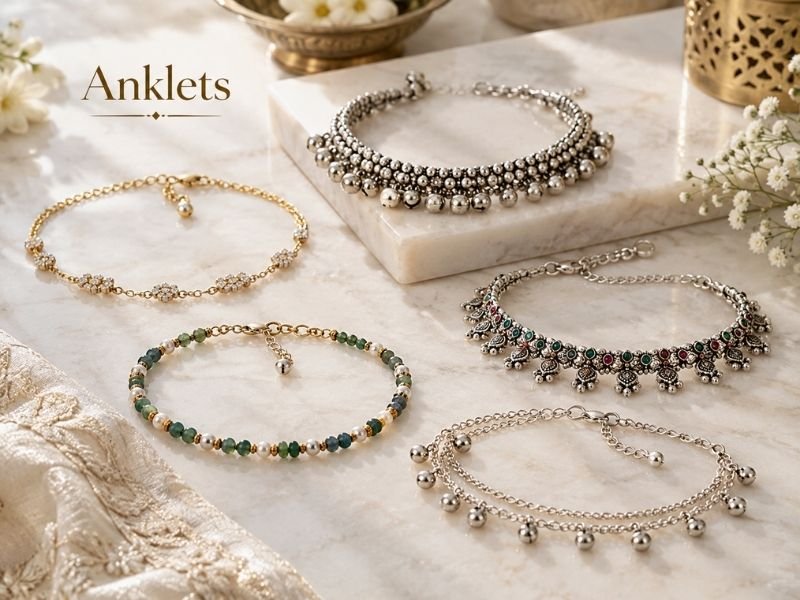 Traditional and contemporary Indian anklets in varied designs by SaleManch