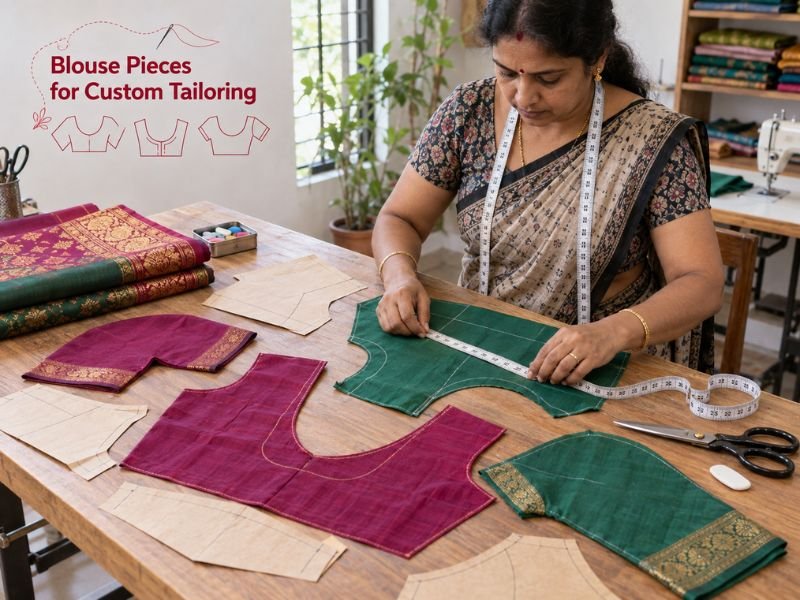Blouse fabric pieces for custom tailoring and saree styling by SaleManch
