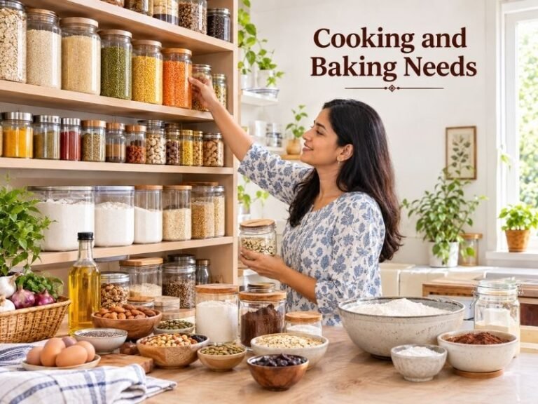 Cooking and baking ingredients arranged in a kitchen pantry by SaleManch
