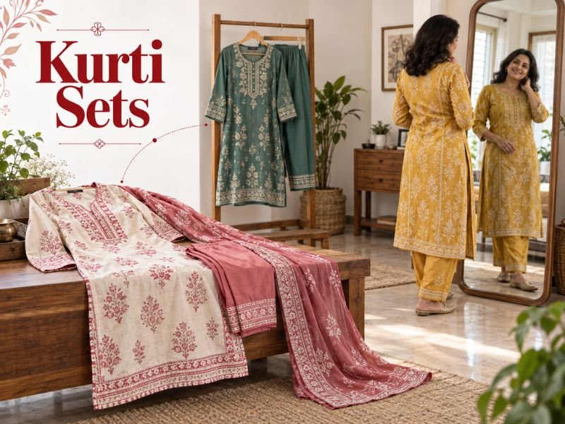 Coordinated kurti sets with matching bottoms and dupattas by SaleManch