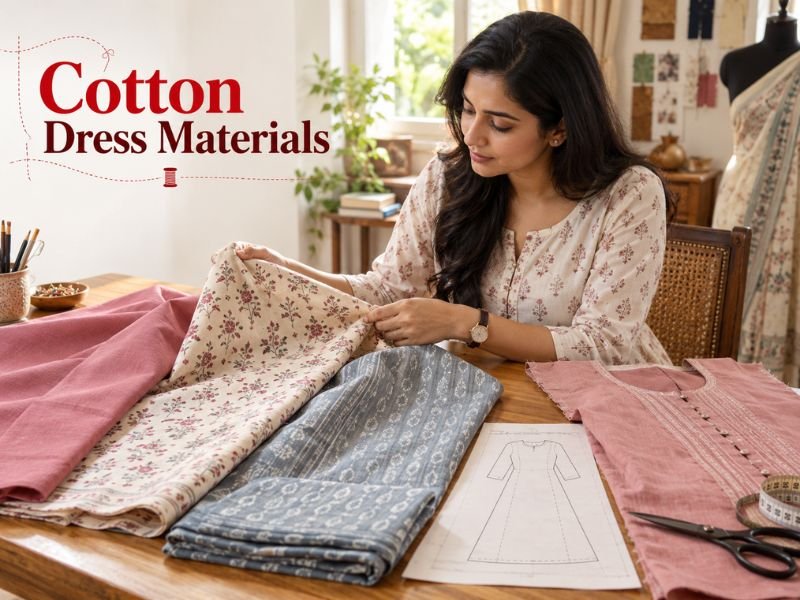 Cotton dress materials with different weaves, prints and fabrics by SaleManch