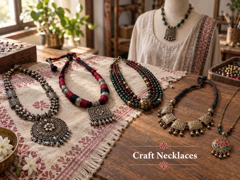 Traditional craft-inspired necklaces with beads, pendants and artistic metalwork by SaleManch