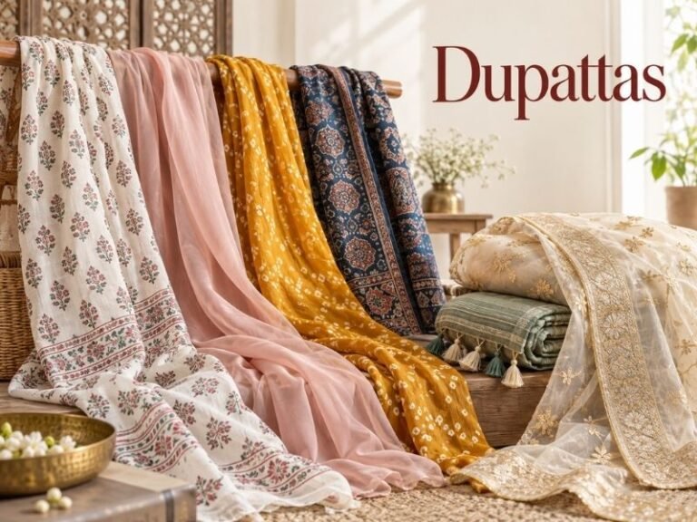 Traditional and contemporary Indian dupattas in different fabrics by SaleManch