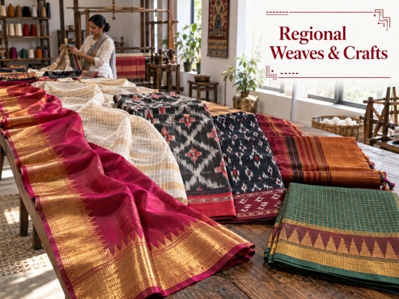 Indian sarees showcasing regional weaving traditions and textile crafts by SaleManch