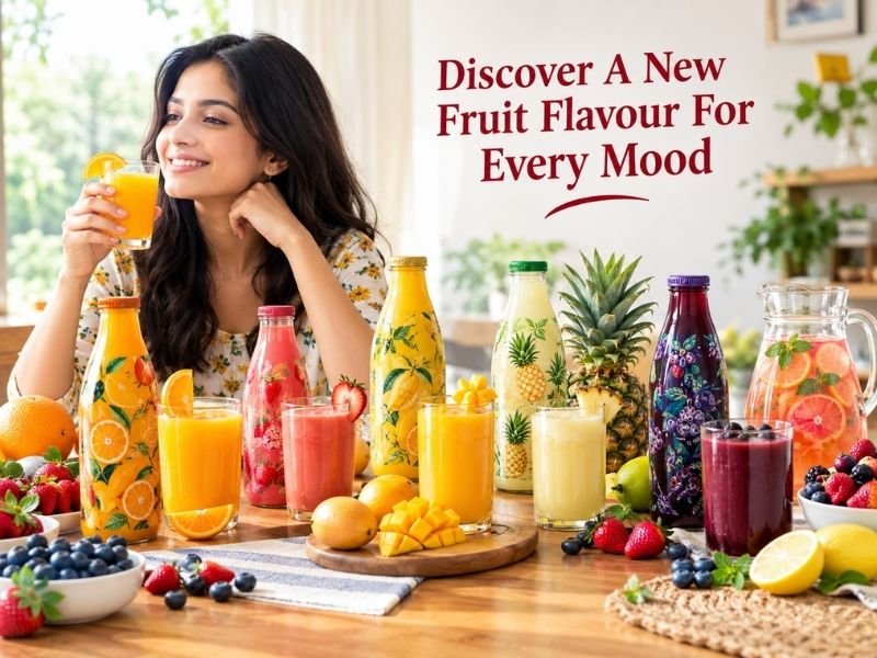 Fruit juices and drinks featuring different fruit flavours and beverage varieties by SaleManch