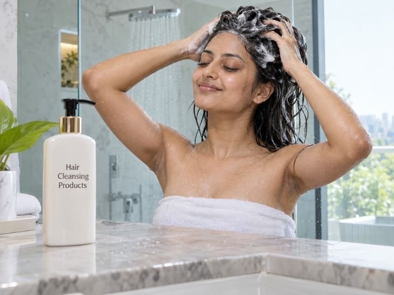 Hair cleansing products including shampoos and scalp cleansers for regular hair care by SaleManch