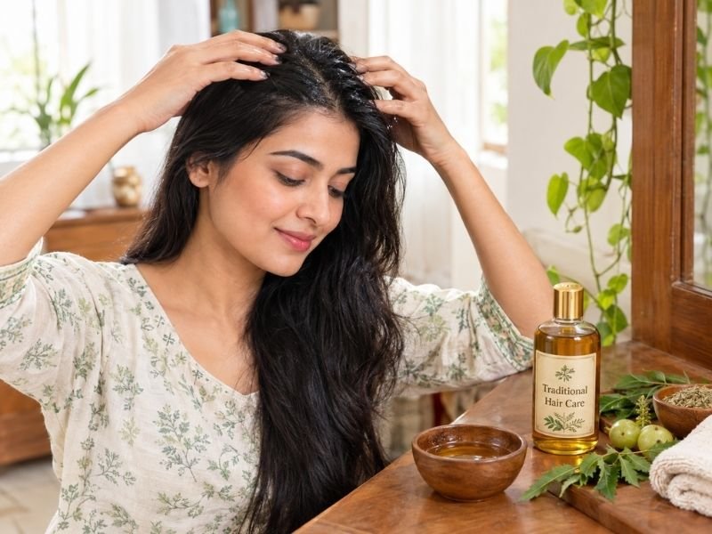 Traditional hair care products featuring oils, herbs and time-tested grooming practices by SaleManch