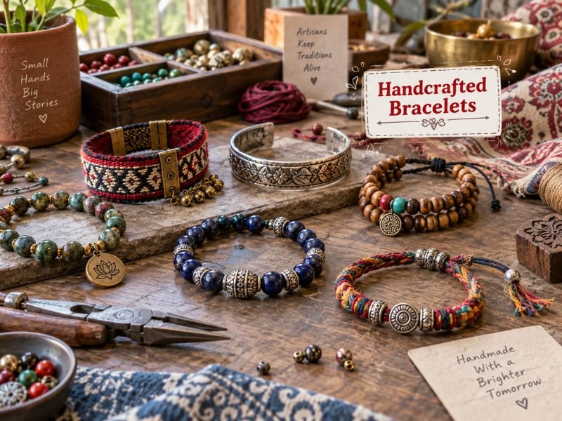 Handcrafted bracelets with beads, metalwork and traditional artistic details by SaleManch