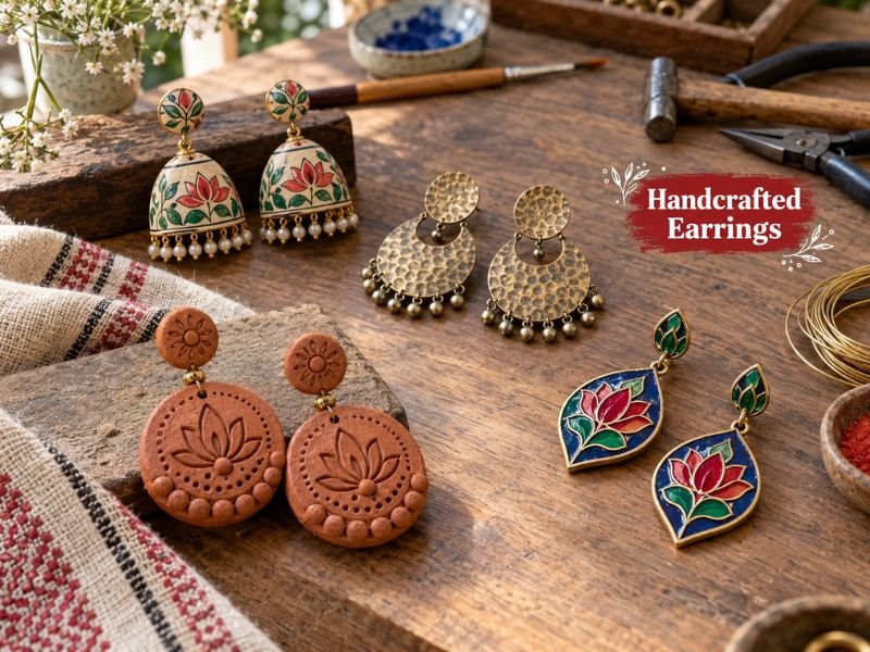 Handcrafted artistic earrings with traditional Indian craft-inspired details by SaleManch