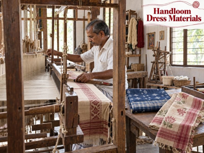 Traditional handloom dress materials with distinctive textures and regional patterns by SaleManch
