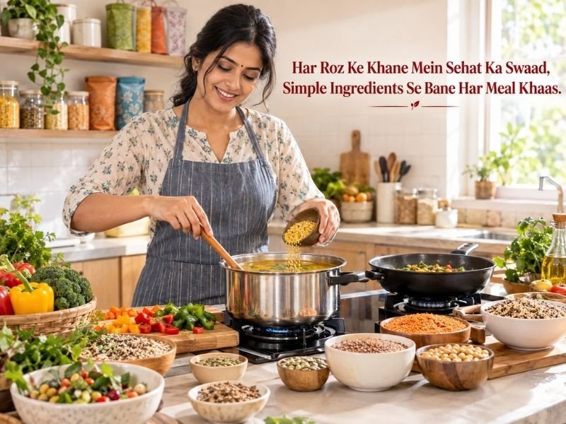 Healthy everyday cooking ingredients for balanced meals by SaleManch