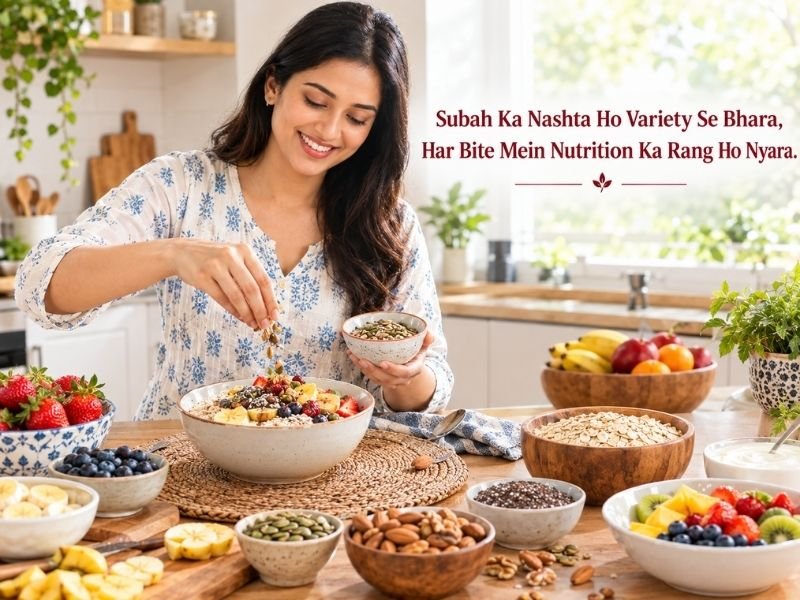 Healthy breakfast foods with nutritious ingredients for everyday meals by SaleManch