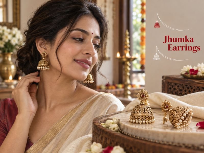 Traditional jhumka earrings with bell-shaped designs for ethnic outfits by SaleManch