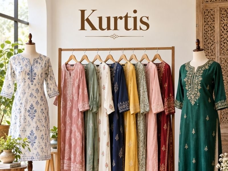 Stylish Indian kurtis in different fabrics and designs by SaleManch