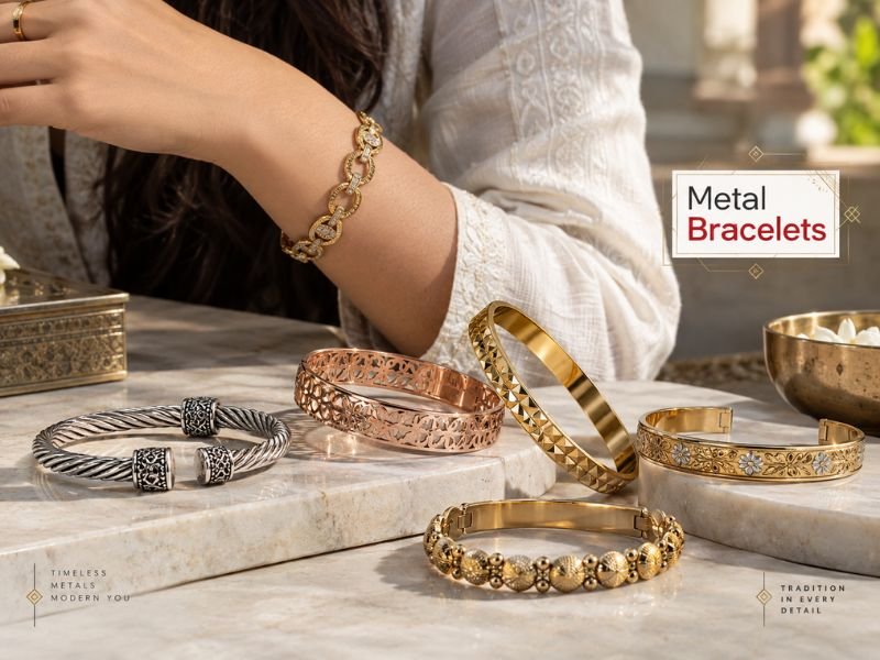Metal bracelets with engraved, textured and decorative details by SaleManch