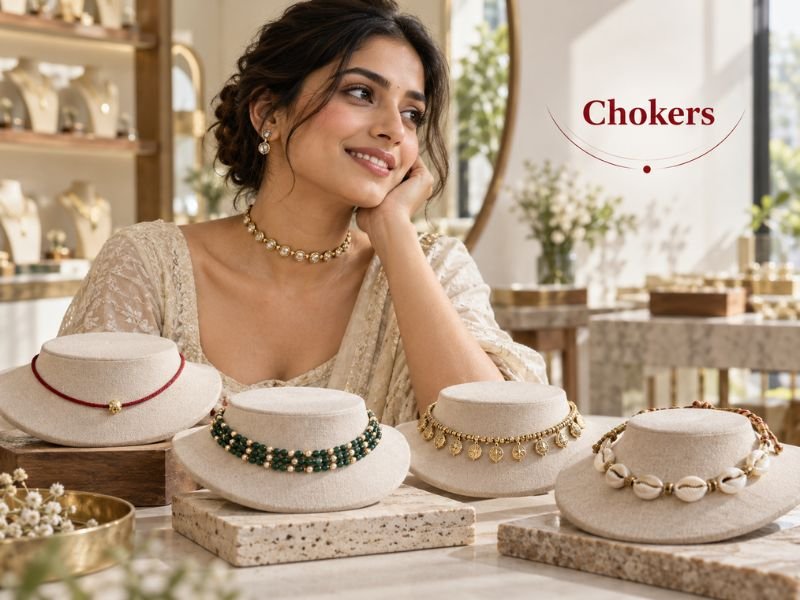 Choker necklaces with beads, threads and decorative metal elements by SaleManch