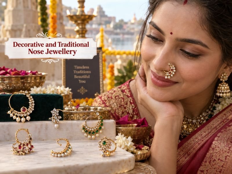 Decorative traditional nose jewellery with Indian motifs and artistic patterns by SaleManch