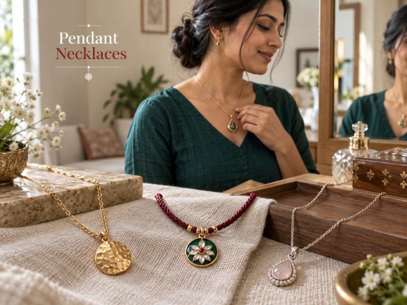Pendant necklaces with central decorative elements and coordinated chains by SaleManch
