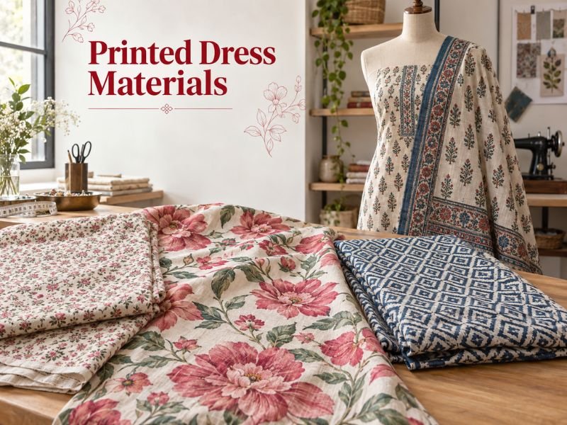 Printed dress materials with floral, geometric and contemporary patterns by SaleManch