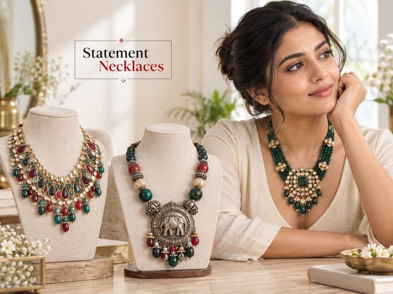 Statement necklaces with bold designs, decorative elements and contrasting colours by SaleManch