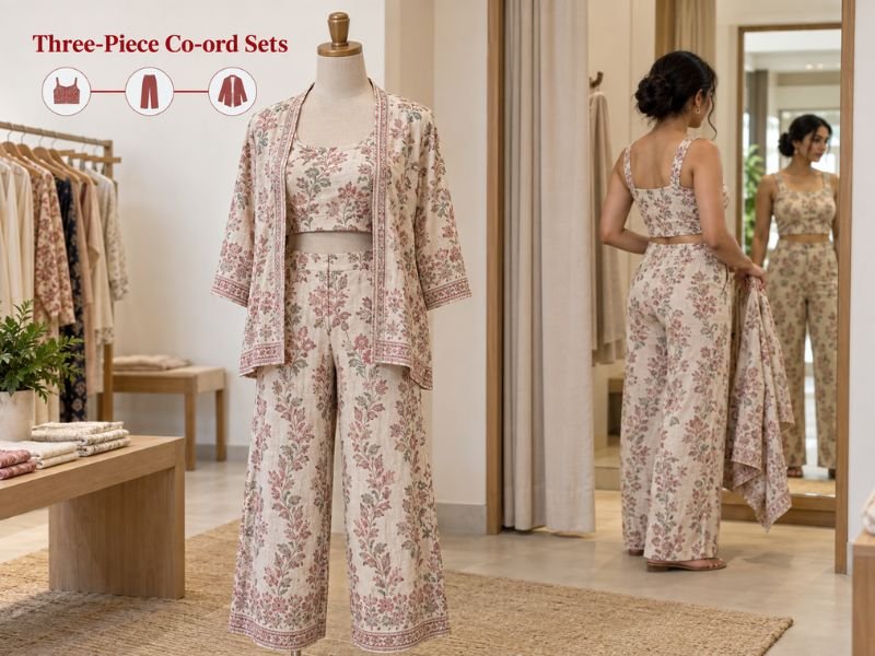 Three-piece co-ord sets with coordinated layers and contemporary styling by SaleManch