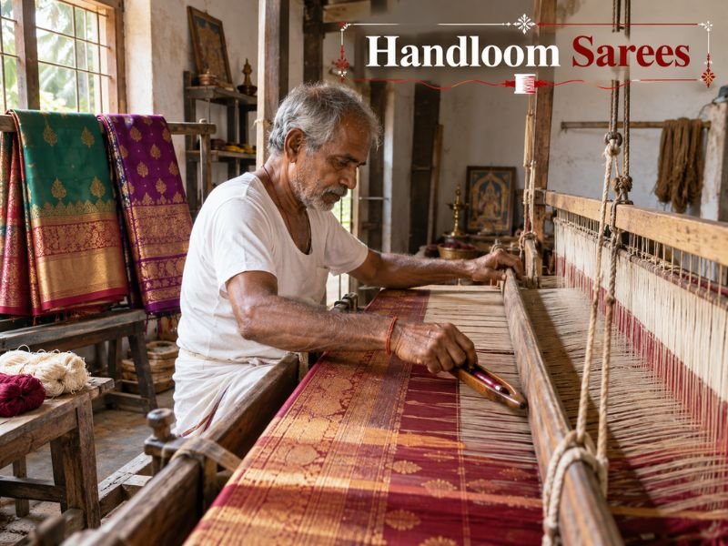 Traditional handloom sarees showcasing Indian weaving craftsmanship by SaleManch